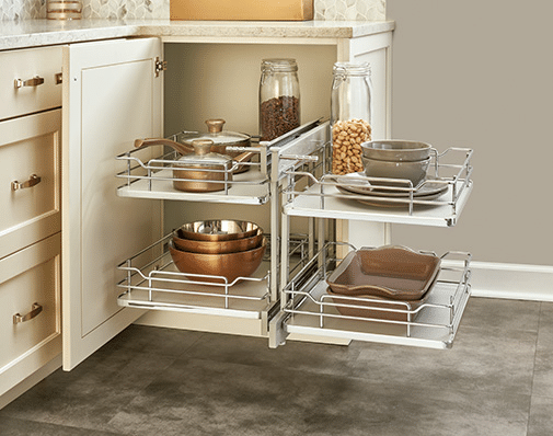 maximizing space with corner cabinet storage
